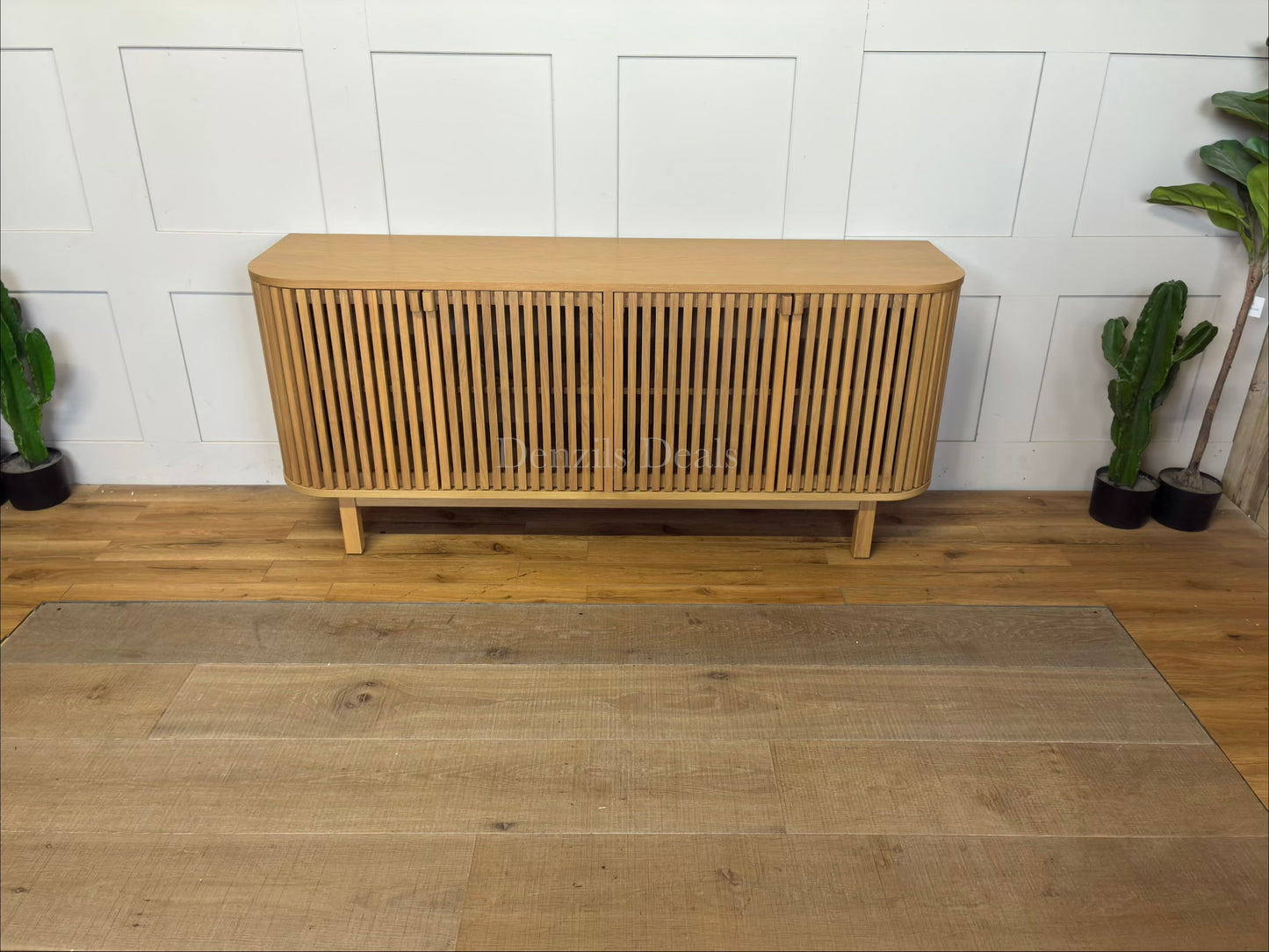 Oak John Lewis slatted media sideboard for up to 60-inch TVs.