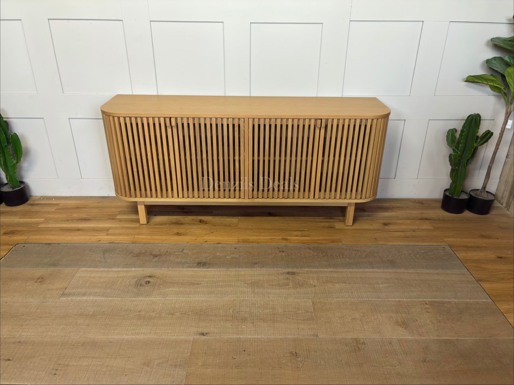 Oak John Lewis slatted media sideboard for up to 60-inch TVs.