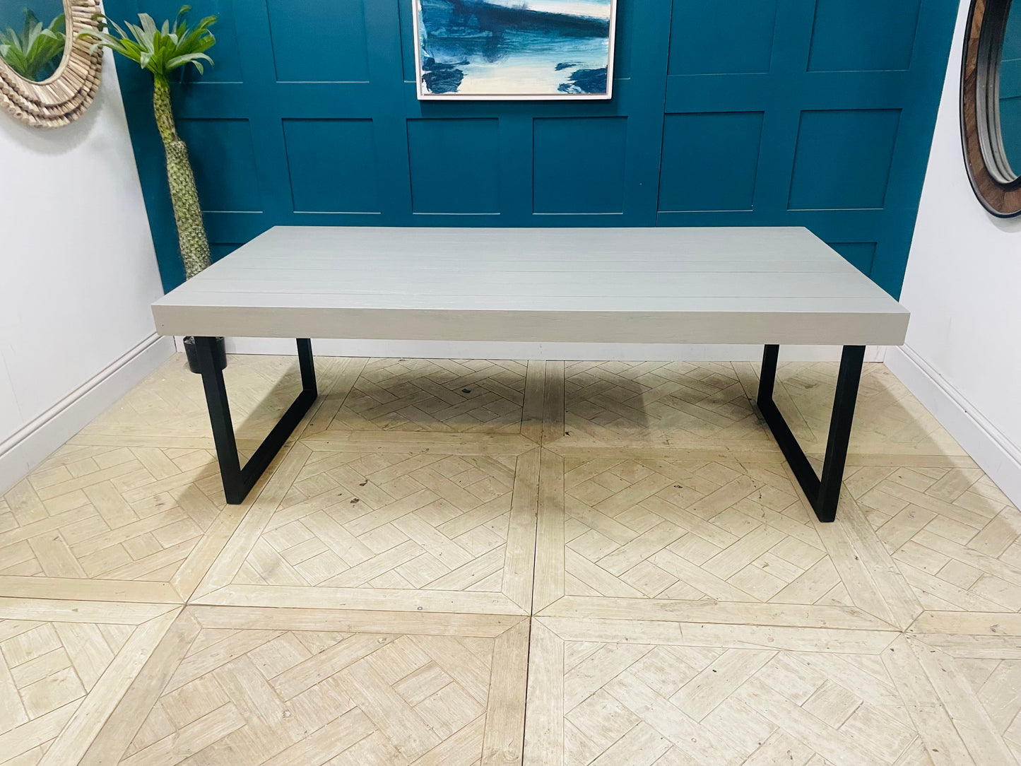 Rectangular 8-seater dining table in cement grey by Gallery Direct, suitable for outdoor or garden use