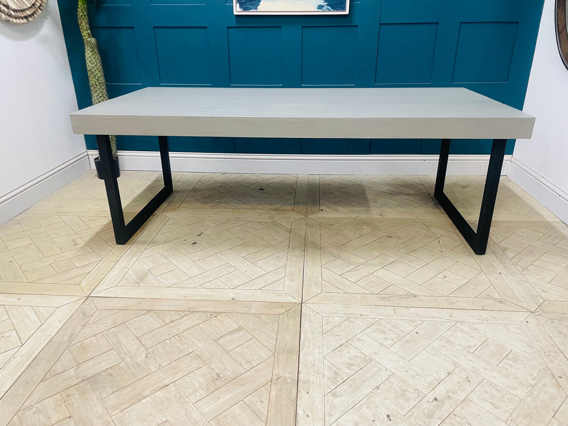 Rectangular 8-seater dining table in cement grey by Gallery Direct, suitable for outdoor or garden use