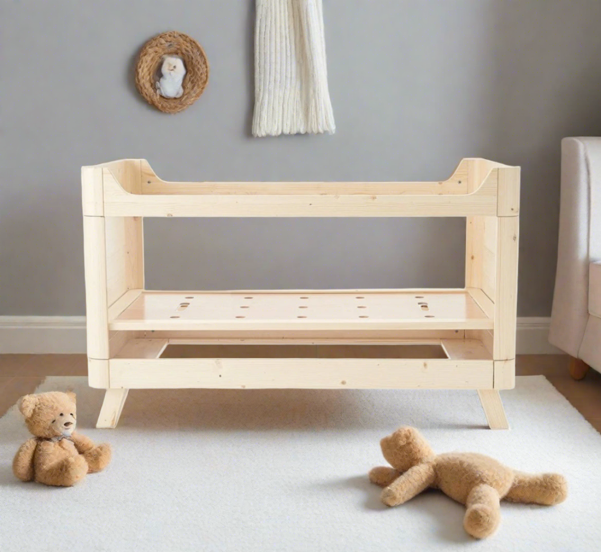 Sazy Baby Cot Bed in natural , Suitable From Birth To 18months+, beige baby cot bed with clear acrylic sides and a wooden frame,