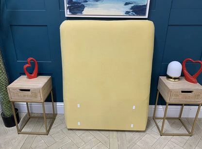 Loaf Single Ruffle headboard in Lemon Drizzle yellow brushed cotton, featuring a simple arched silhouette.