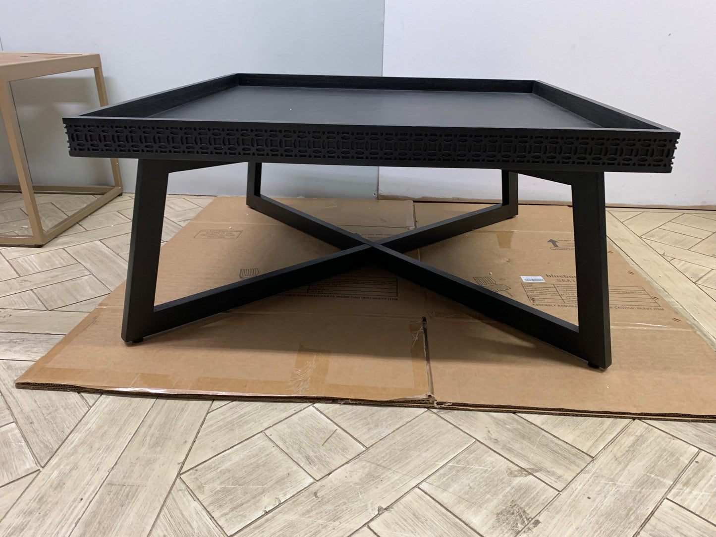 Solid mango wood Boho Boutique coffee table by Frank Hudson featuring mixed teak and mahogany veneers