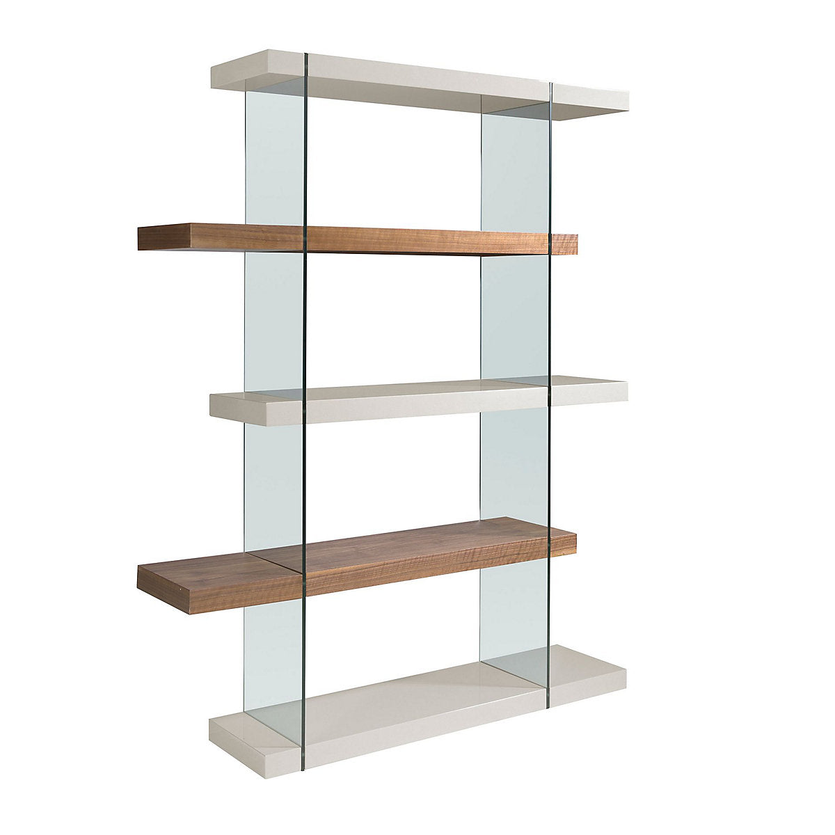 Sturado 5-tier shelving unit from Dwell, featuring a sleek, minimalist frame with five dark-toned wooden shelves spaced evenly apart