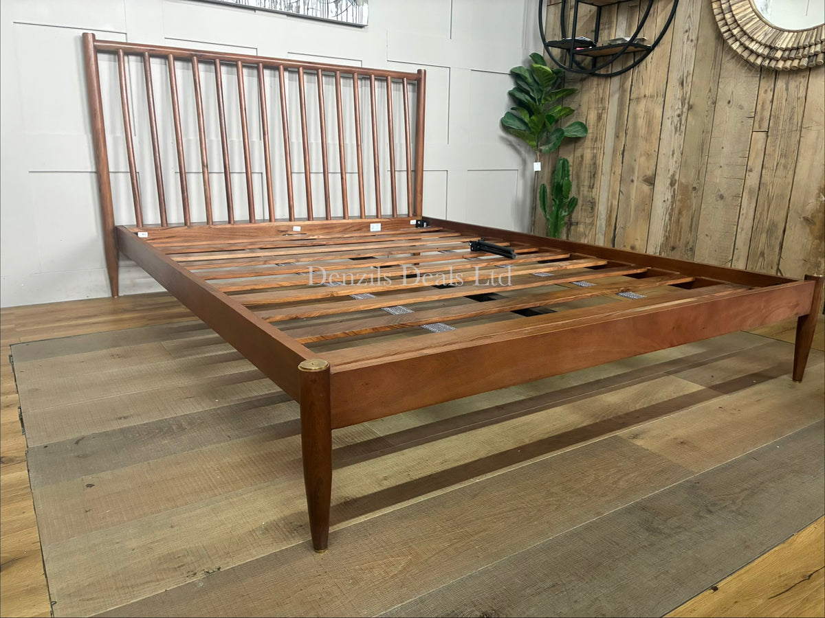 Swoon Cartwright king-size wooden bed frame in dark brown acacia