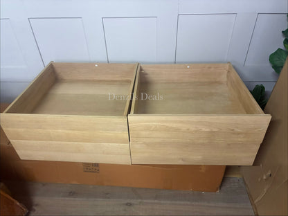 John Lewis Rest king-size natural wood bed frame with 4 storage drawers and padded headboard