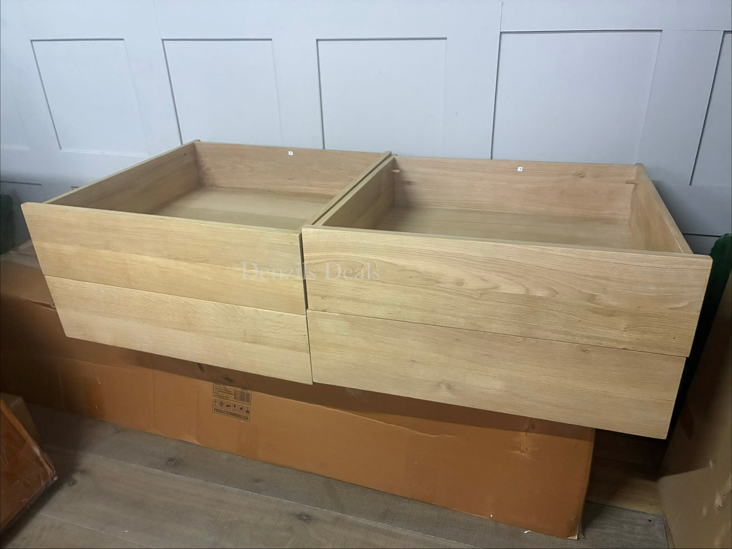 John Lewis Rest king-size natural wood bed frame with 4 storage drawers and padded headboard