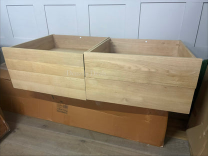 John Lewis Rest king-size natural wood bed frame with 4 storage drawers and padded headboard