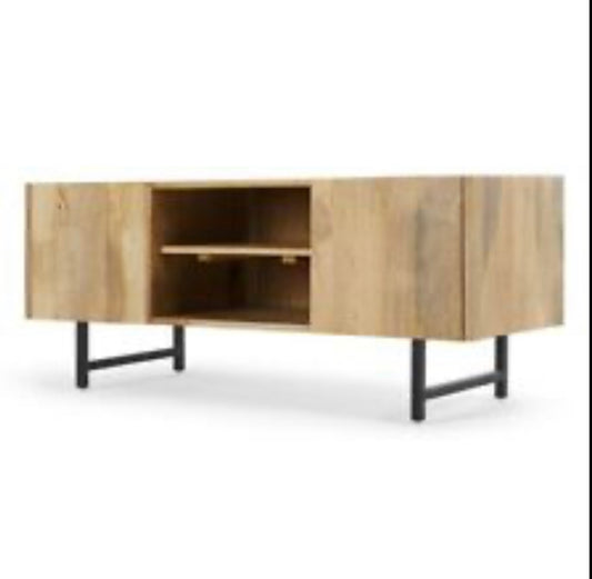 Made.com APHRA TV Stand Light Mango Wood and Black With metal legs