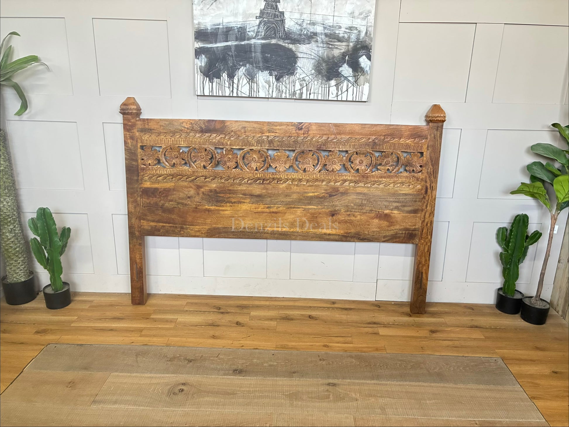 Urban Outfitters Prianti carved mango wood headboard for kingsize bed.