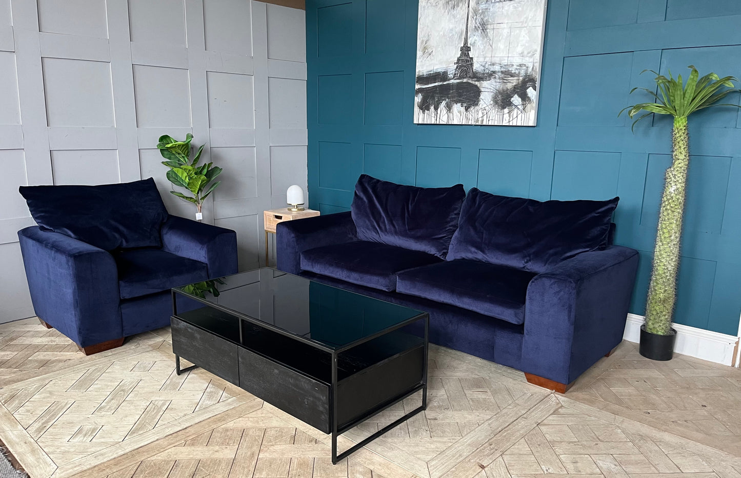 Clara Velvet Pillow Back sofa set of 3 Seater Sofa and armchair