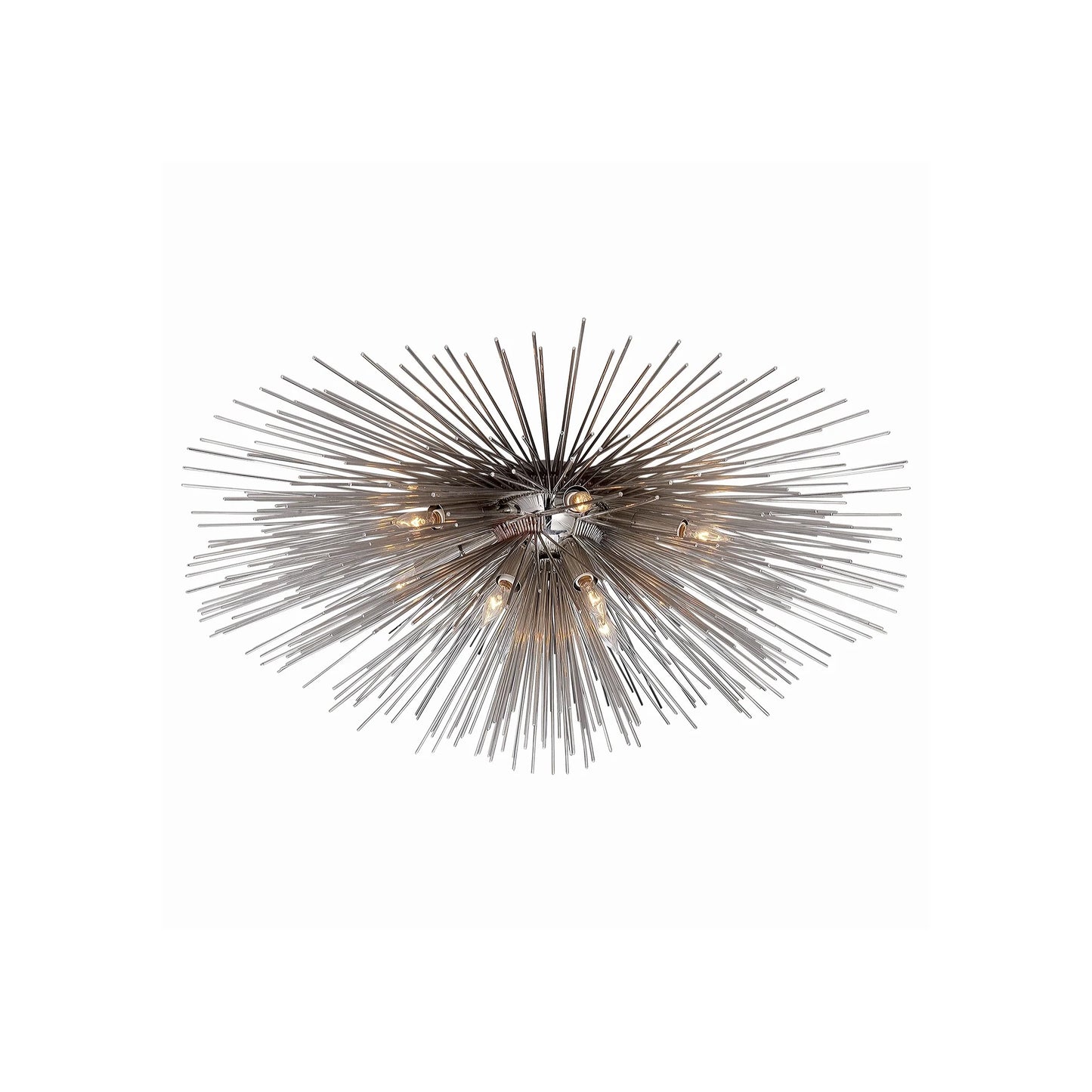 Visual Comfort Strada medium flush mount ceiling light in an aged iron finish, featuring a radiating quill sculpture design by Kelly Wearstler Visual Comfort