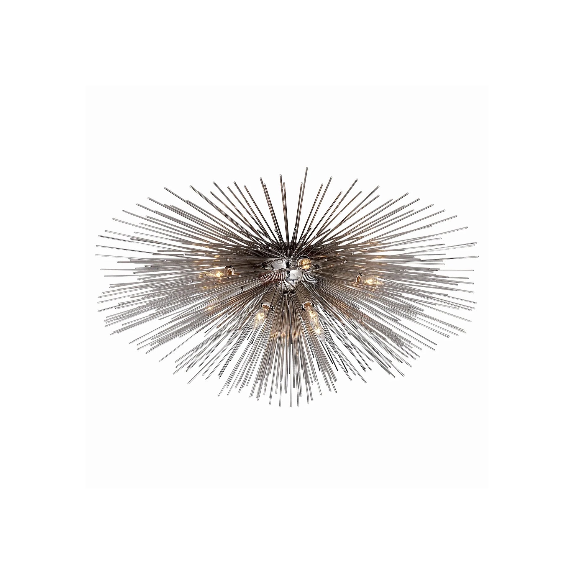 Visual Comfort Strada medium flush mount ceiling light in an aged iron finish, featuring a radiating quill sculpture design by Kelly Wearstler Visual Comfort