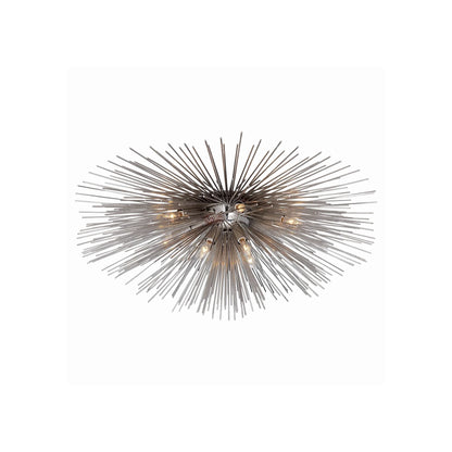 Visual Comfort Strada medium flush mount ceiling light in an aged iron finish, featuring a radiating quill sculpture design by Kelly Wearstler Visual Comfort