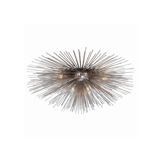 Visual Comfort Strada medium flush mount ceiling light in an aged iron finish, featuring a radiating quill sculpture design by Kelly Wearstler Visual Comfort