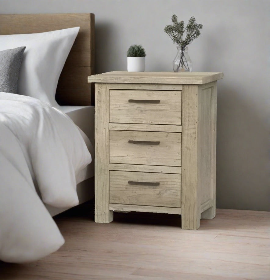 Scandinavian Style Rustic Pine Bedside 3 Drawer cabinet