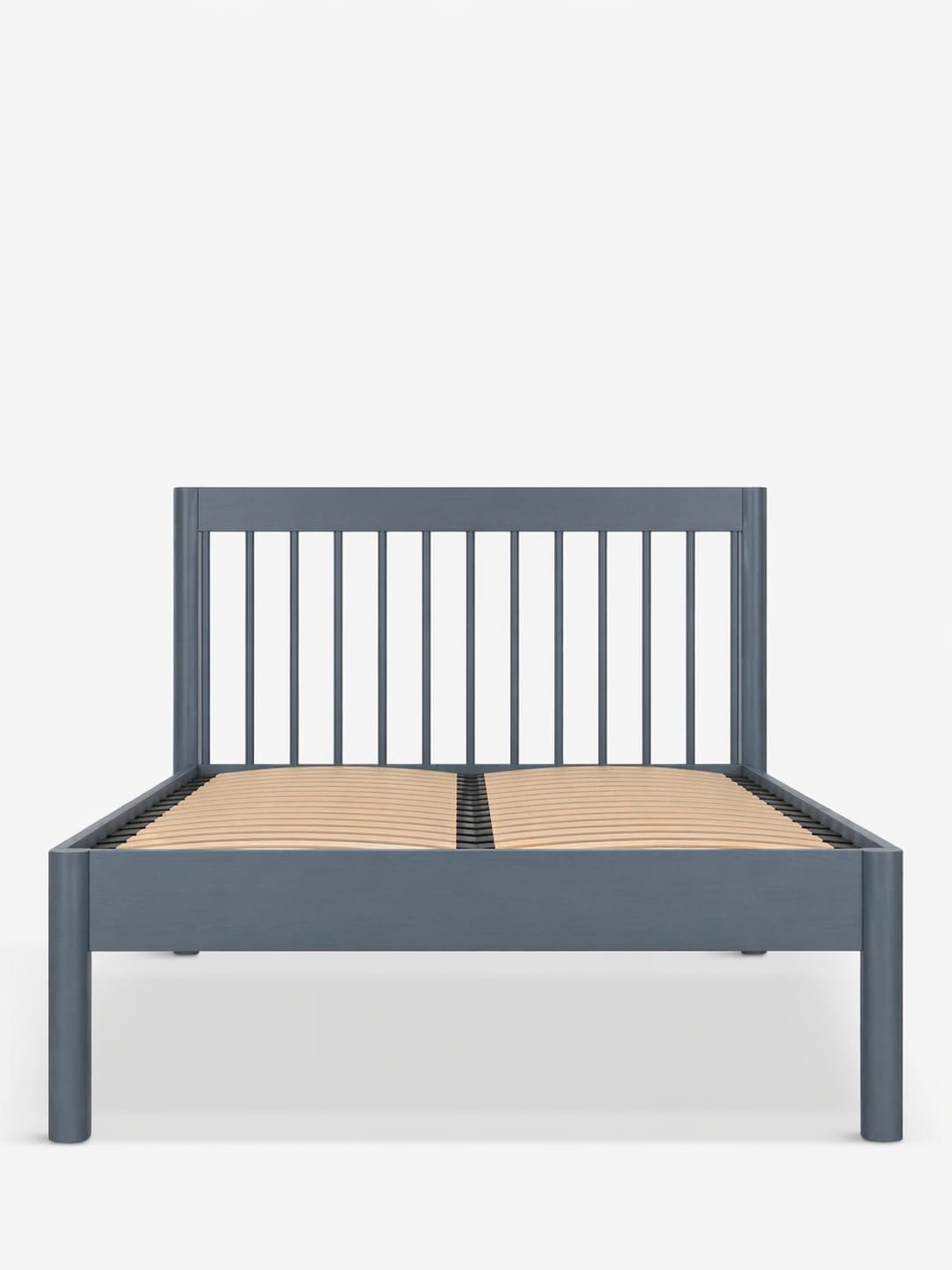 John Lewis spindle double bed frame in solid wood with slatted headboard”