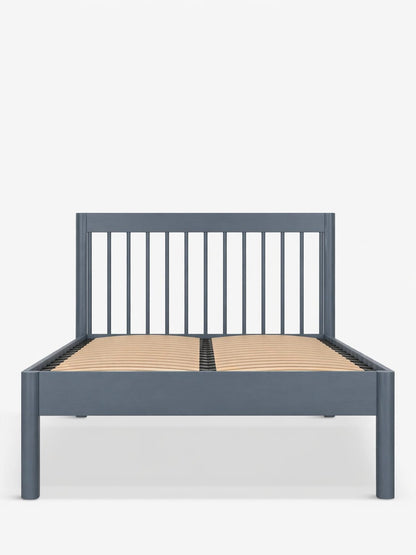 John Lewis spindle double bed frame in solid wood with slatted headboard”