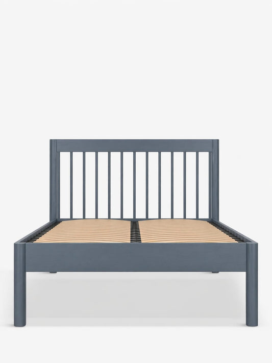 John Lewis spindle double bed frame in solid wood with slatted headboard”