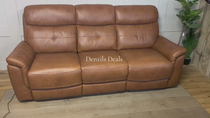 Iver 3 Seater Electric Recliner Sofa with Power Headrests | Virgo Cognac Leather