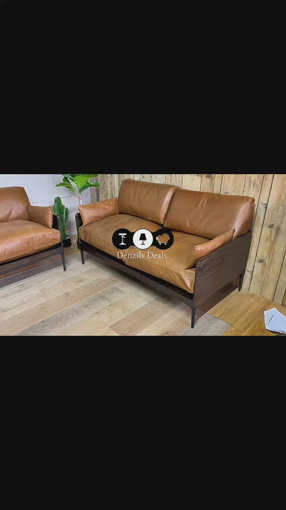 2x Bradlee 2.5 Seater Leather/oak Sofas Rrp £5000