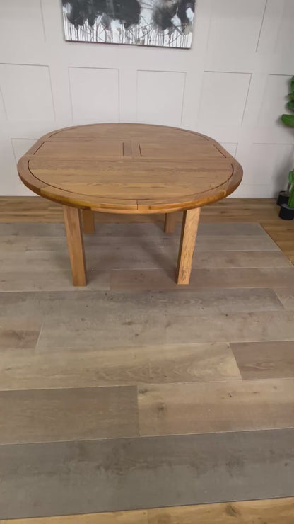 Knightsbridge Rustic Solid Oak 4FT Round Extending Dining Table