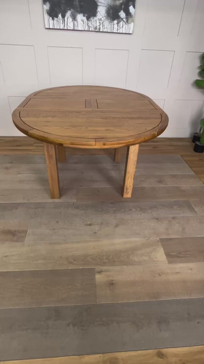 Knightsbridge Rustic Solid Oak 4FT Round Extending Dining Table