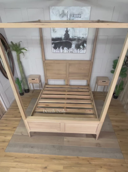 King-Size Four-Poster Bed, NEWTON Light Natural Solid Oak Bed