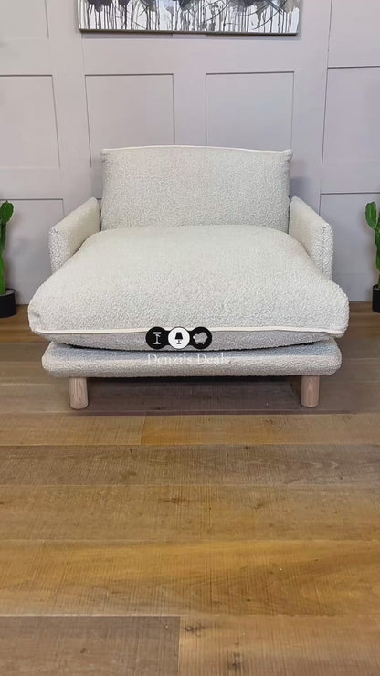 Cozmo Cosy 1.5 Seater Chaise Snuggler, Ecru Boucle Natural Piping