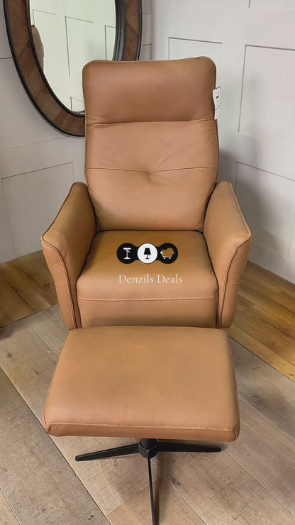 John Lewis Relaxed Recliner Armchair & Footstool, Tan Leather Rrp £949 R29