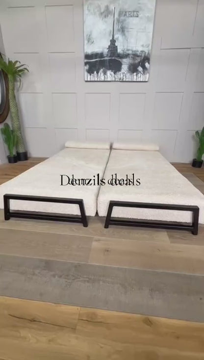innovative Duplet Daybed With Powder Coated Black metal Legs . Cream Boucle
