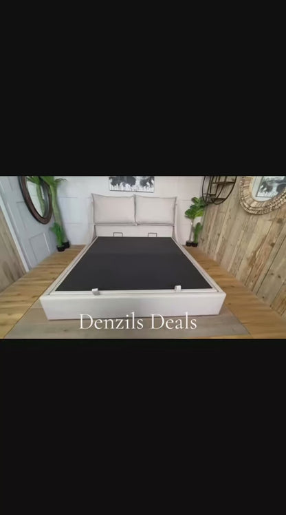 Super King-size Ottoman Bed, Wren Smooth Stone Fabric Oak FurnitureLand
