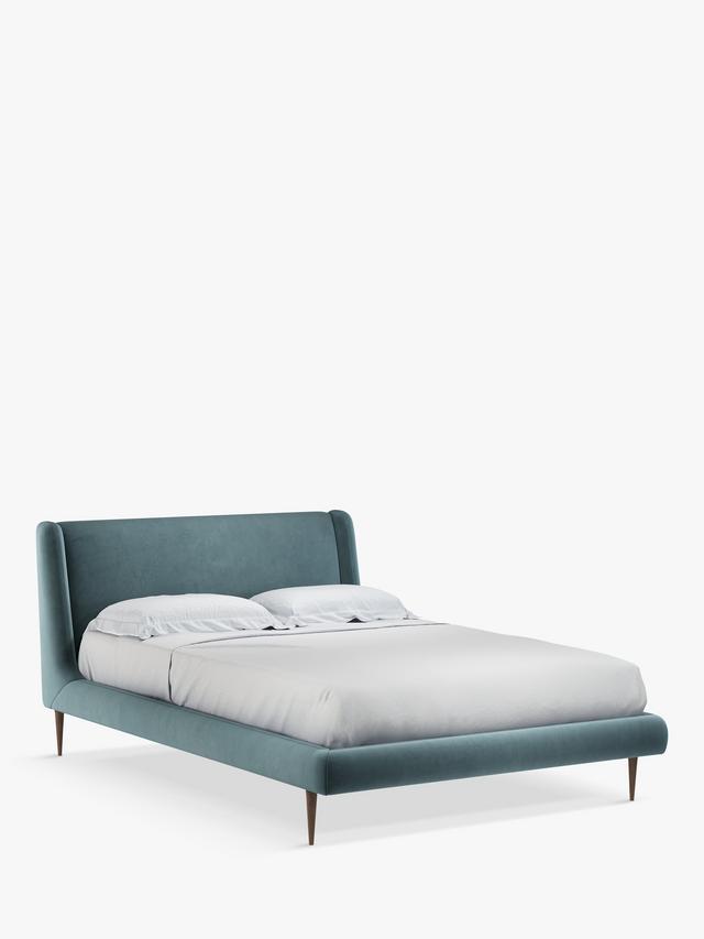 John Lewis Mid-Century Sweep Upholstered Bed Frame Double Deep Velvet Petrol (cris) rrp £779