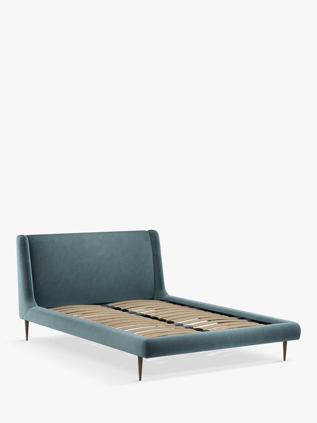 John Lewis Mid-Century Sweep Upholstered Bed Frame Double Deep Velvet Petrol (cris) rrp £779