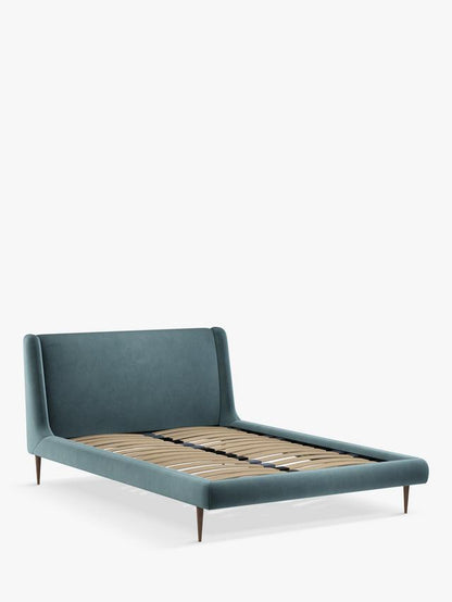 John Lewis Mid-Century Sweep Upholstered Bed Frame Double Deep Velvet Petrol (cris) rrp £779