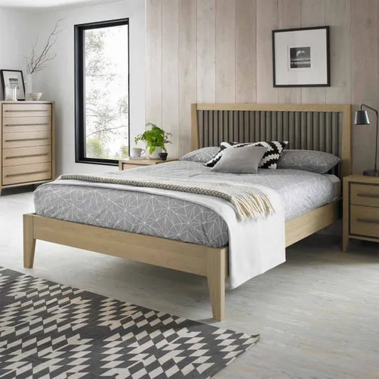 Rimini Aged Oak & Weathered Oak Slatted Bed Frame King 150cm