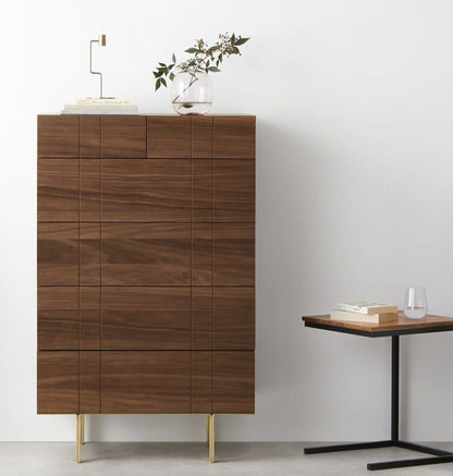 Keaton Tall Chest of Drawers, Walnut & Brass