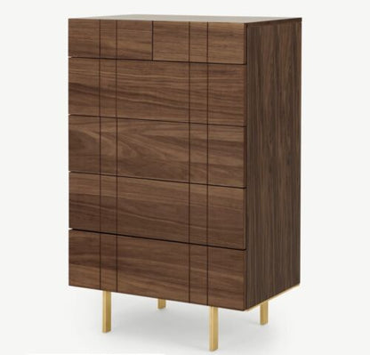 Keaton Tall Chest of Drawers, Walnut & Brass