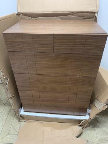 Keaton Tall Chest of Drawers, Walnut & Brass